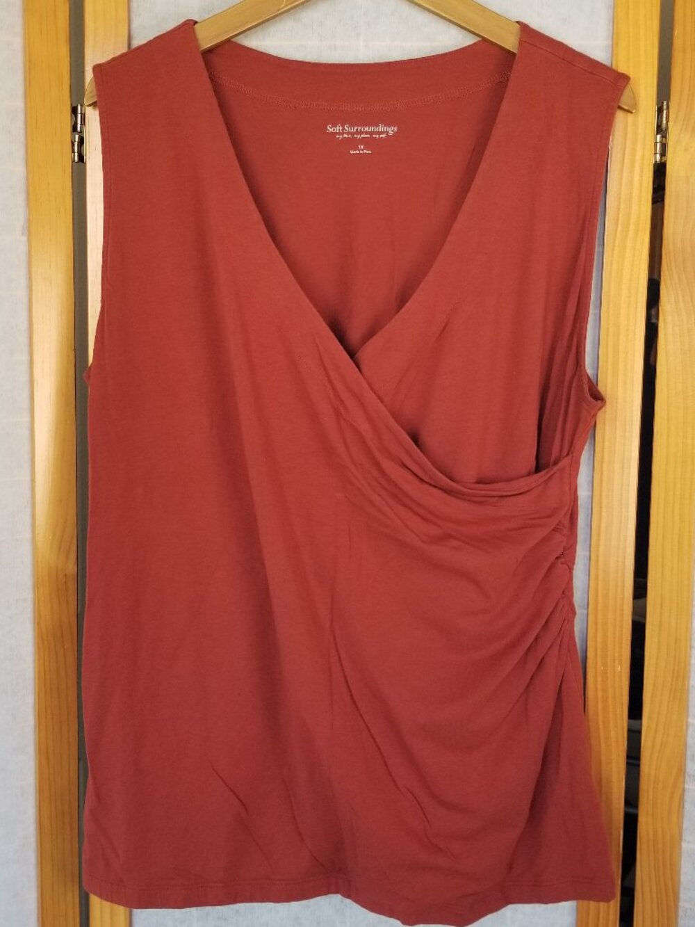 Soft Surroundings Sleeveless Wrap Top Size 1X Terra Cotta Color Stretch Knit